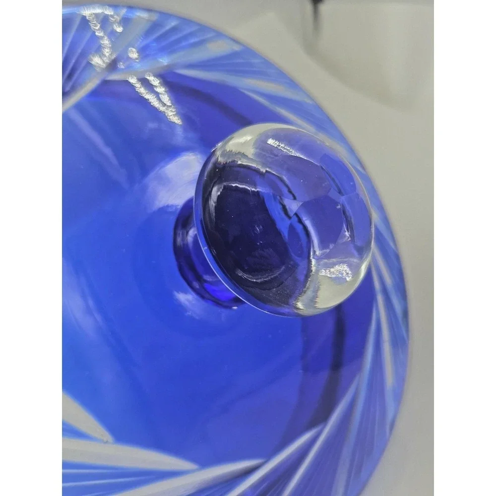 Bohemian Czech Cobalt Blue Cut to Clear Pinwheel Biscuit Cookie Jar Ice Bucket